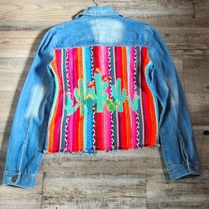 Judith March Serape & Cactus Jean Jacket Boho Western Style Size Medium